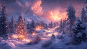 Winter Wonderland Snow Forest Evening 4K Desktop Mobile Wallpaper