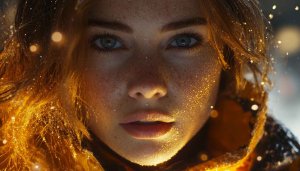 Freckled Woman Portrait Golden Sparkles Aesthetic Mobile Background Wallpaper