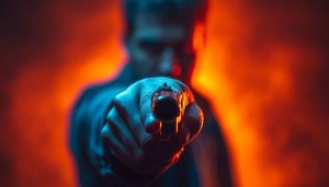 Gun in Hand Wallpaper, Orange and Blue Background, Mobile Lockscreen