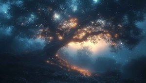 Enchanted Forest Tree 4K Desktop Background Dreamy Night Wallpaper