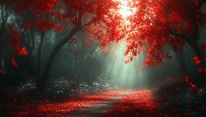 Red Leaves Forest Path Mobile Wallpaper Misty Autumn Landscape