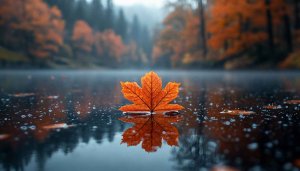 Autumn Maple Leaf Reflection 4K Desktop Background Mobile Wallpaper