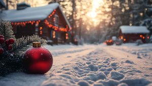 Winter Christmas Cabin Scene 4K Desktop Background Free Wallpaper