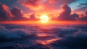 Fiery Ocean Sunset Wallpaper - Free 4K Desktop Background