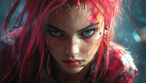 Cyberpunk Girl Warrior Red Hair Portrait Mobile Wallpaper Background