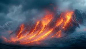 Fiery Lava Mountain 4K Desktop Wallpaper Fantasy Landscape Art
