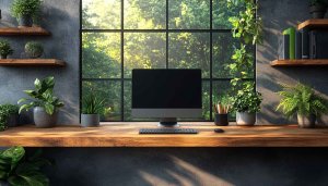 Serene Workspace Desktop Wallpaper: Nature View 4K Background for Productivity