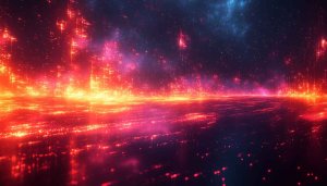 Burning Digital Cityscape Mobile Background with Galaxy 4K Wallpaper