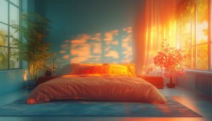 Cozy Orange Bedroom Interior Design Home 4K Desktop Wallpaper