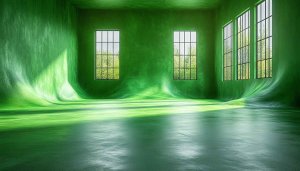 Abstract Green Room Wallpaper: Artistic Interior Space Background for Desktop