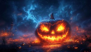 Halloween Pumpkin Mobile Wallpaper 4K Spooky Background Glowing Castle