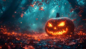 Halloween Pumpkin Lantern Forest Glow Mobile Wallpaper 4K Background