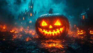 Spooky Halloween Pumpkin Wallpaper, Haunted House, Desktop Background 4K