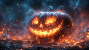 Fiery Jack O Lantern Halloween 4K Desktop Wallpaper Background