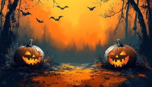 Spooky Halloween Pumpkins Illustration 4K Desktop and Mobile Wallpaper