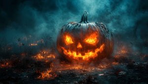 Glowing Jack O'Lantern Halloween Theme Desktop Wallpaper 4K Background