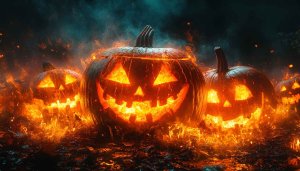 Halloween Jack O Lantern Burning Fire 4K Desktop Wallpaper