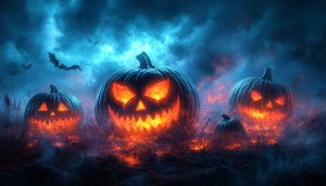 Spooky Halloween Pumpkin 4K Wallpaper, Scary Glowing Jack-o'-lantern Background