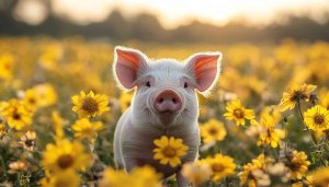 Cute Piglet in Sunflower Field Desktop Background Free Mobile Wallpaper