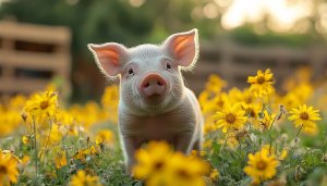 Cute Piglet in Flower Field Mobile Wallpaper Free Use