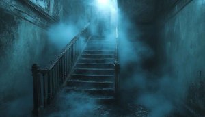 Eerie Haunted Staircase Wallpaper for Halloween Desktop Backgrounds 4K