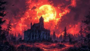Haunted House Full Moon Halloween 4K Desktop Background Wallpaper
