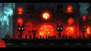 Spooky Cats Dark Bar 4K Wallpaper for Halloween Background