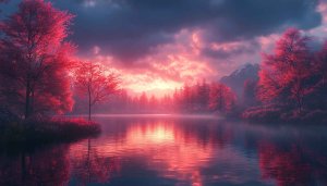 Pink Sunset Lake Scenery 4K Desktop and Mobile Wallpaper