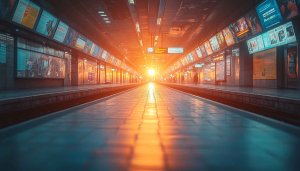 Subway Station Platform Sunset Glow 4K Desktop Background Wallpaper