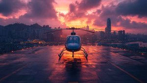 Hong Kong Cityscape Helicopter Sunset Mobile Wallpaper 4K Background