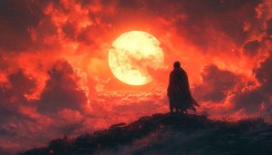Red Sky Fantasy Landscape Full Moon Mobile Wallpaper 4K