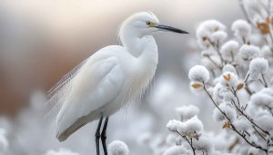 Snowy Egret Bird Winter Scenery 4K Desktop Mobile Wallpaper