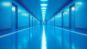 Blue Hallway Architecture 4K Desktop Background | Free Mobile Wallpaper
