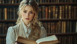 Beautiful Woman Reading Vintage Book Aesthetic Wallpaper Desktop Background