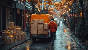 Autumn Street Delivery Van 4K Desktop Background Free Mobile Wallpaper