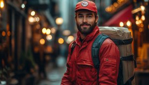 Handsome Delivery Man in Red Jacket Portrait Mobile Wallpaper