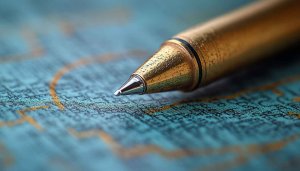 Golden Pen on World Map Aesthetic Desktop Background Wallpaper