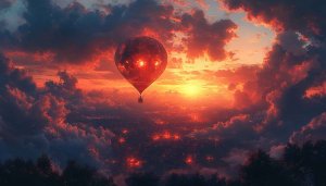 Fiery Sunset Hot Air Balloon 4K Desktop Background Wallpaper