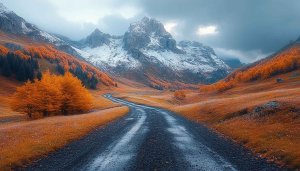 Autumn Snow Mountain Scenery 4K Desktop Mobile Wallpaper