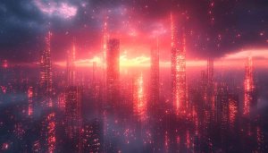 Crimson Cyberpunk Cityscape Wallpaper: Aesthetic Red Glow 4K Background