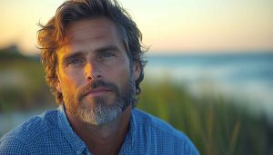 Handsome Man Portrait Wallpaper Desktop Background at Sunset Seaside View