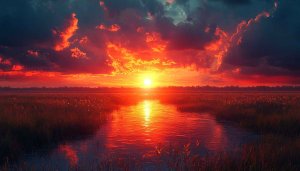 Fiery Sunset Water Reflection Scenery 4K Mobile Wallpaper Free