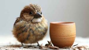 Cute Bird Near Cup Mobile Wallpaper and Desktop Background 4K