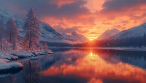 Winter Sunrise Lake Reflection 4K Desktop Mobile Background Wallpaper
