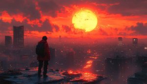 Red Cityscape Burning Sun Mobile Wallpaper - Free Aesthetic Background