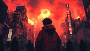Cyberpunk Cityscape Full Moon Anime Style Mobile Background Wallpaper