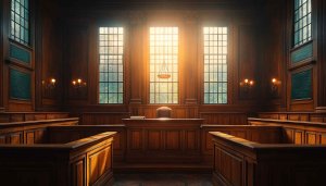 Wood Panelled Courtroom 4K Wallpaper for Desktop and Mobile Background