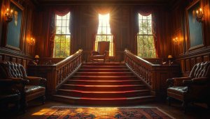 Grand Manor Hallway 4K Desktop Background, Regal Residence Wallpaper