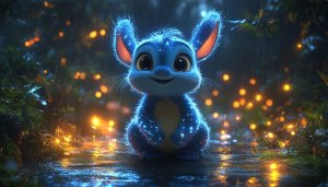 Cute Blue Creature 4K Wallpaper, Disney Stitch Inspired Art Background