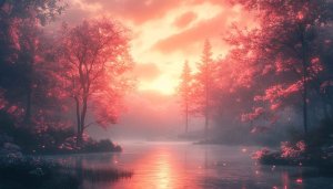 Pink Sunrise Lake Forest Wallpaper - Free Desktop Background 4K